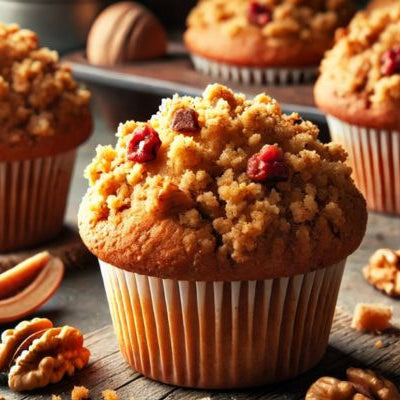 Image of Banana Muffins with Red Walnut-Banana Crumble