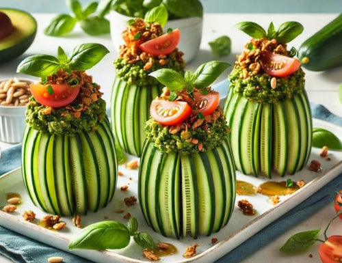 Tropical Avocado-Basil Pesto Stuffed Cucumber Cups