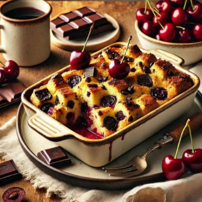 Image of Cherry and Dark Chocolate Bread Pudding