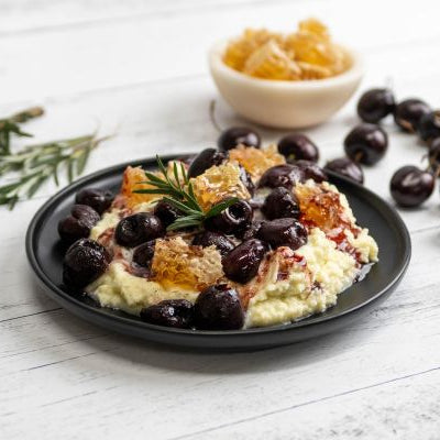 Image of Roasted Cherries with Mascarpone and Honeycomb