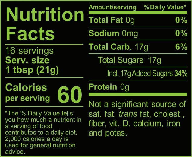 Image of  2 bottles (12 Ounces each) Hot Honey (Jalapeño - Medium Heat) Nutrition Facts Panel