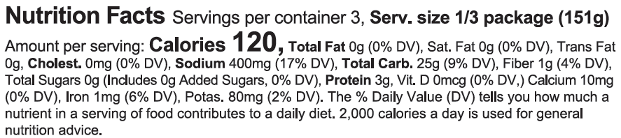 Image of Organic Hatch Polenta Nutrition Facts Panel